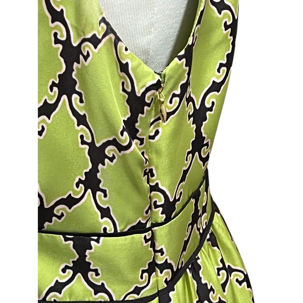 Kate Spade Green Silk Midi Lined Dress 8 Marie Sleeveless Tiles Damask Print - Picture 4 of 9